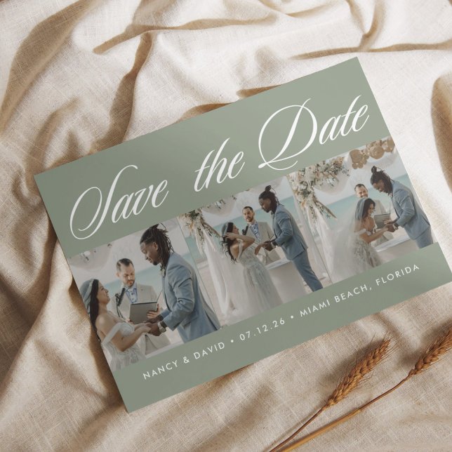 Save The Date Mariage sur la plage Collage photo Script Vert Sau (Créateur téléchargé)