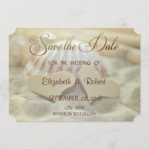 Save The Date Mariage sur la Plage, Coquillage, Cœurs en Bois  E
