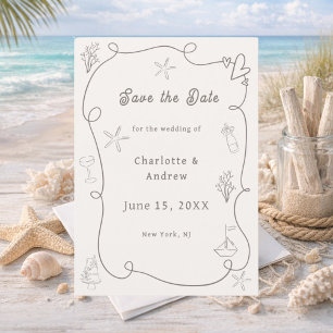 Save The Date Mariage sur la plage côtière dessinée à la main iv