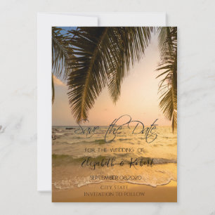 Save The Date Mariage sur la Plage, Coucher de Soleil aux Palmie