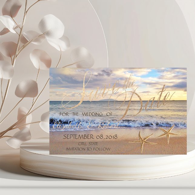 Save The Date Mariage sur la plage,Coucher de soleil  Coquillage (Créateur téléchargé)