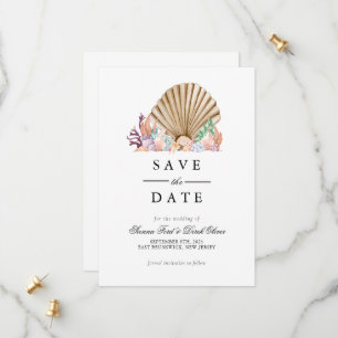 Save The Date Mariage sur la plage de corail et de coquillages