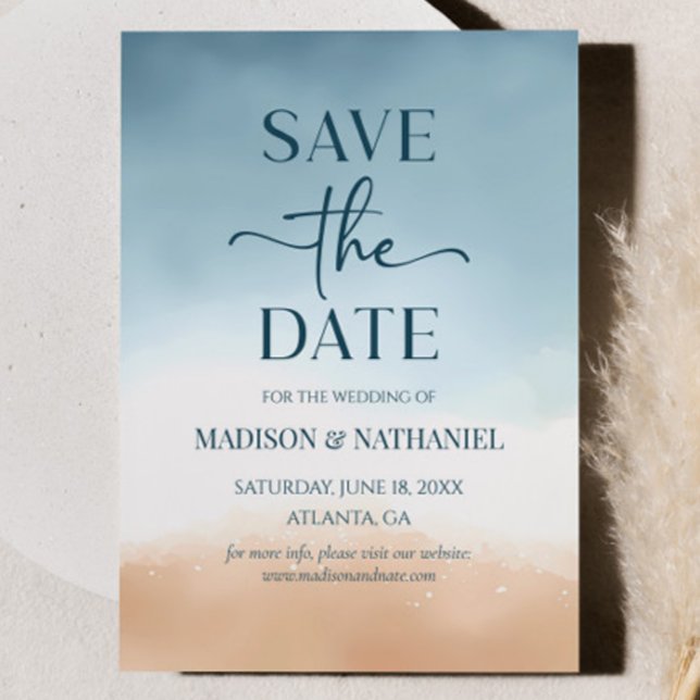 Save The Date Mariage sur la plage de sable de l'océan bleu (Créateur téléchargé)