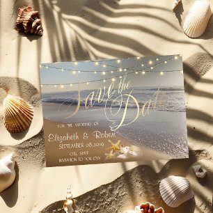Save The Date Mariage sur la Plage Lumières de Guirlande de Coq