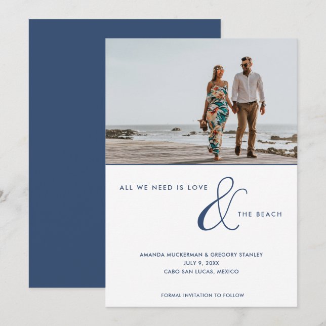 Save The Date Mariage sur la plage Photo Mariage sur la plage  (Devant / Derrière)