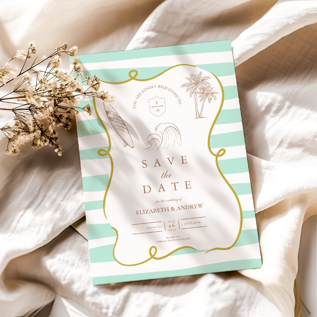 Save The Date Mariage sur la plage rayée (Créateur téléchargé)