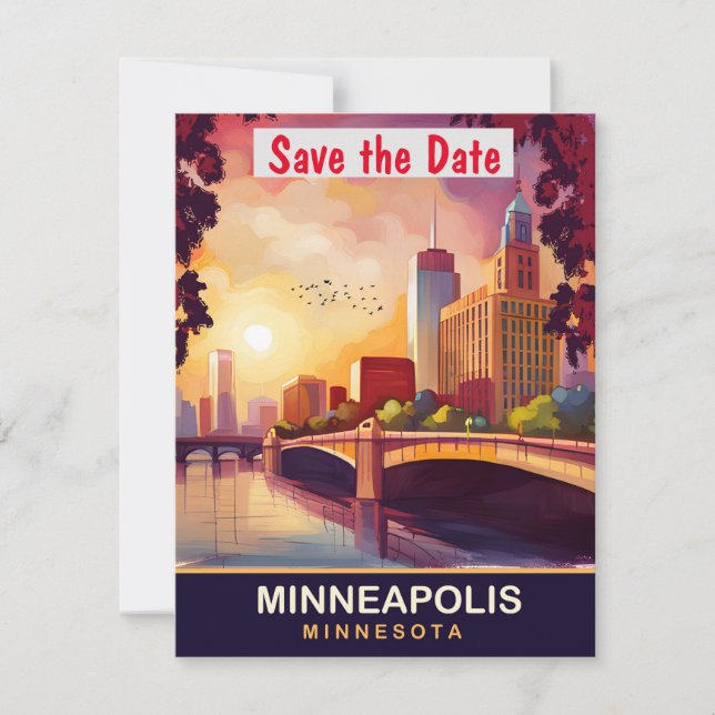 Save The Date Mariage sur le pont de pierre à Minneapolis Minnes (Devant)