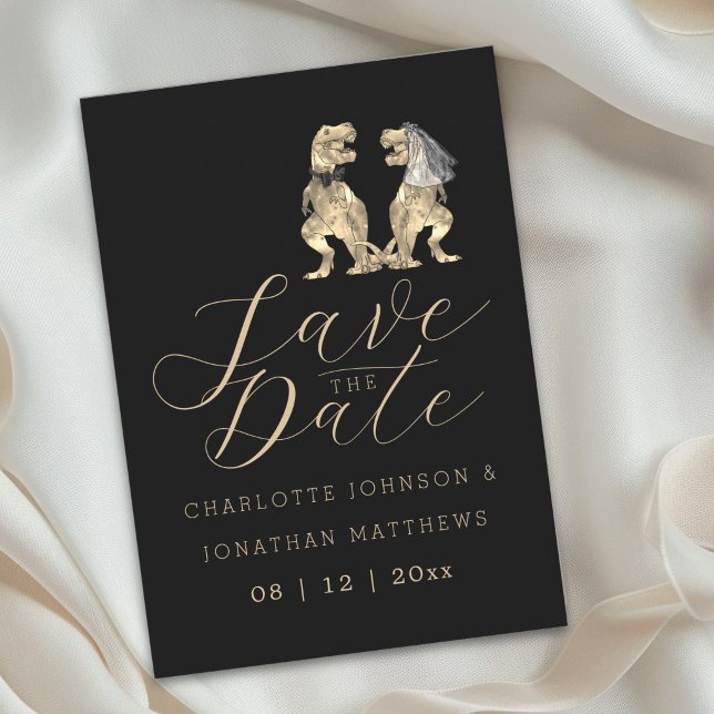 Save The Date Mariage sur le thème des dinosaures (Elegant dinosaur theme wedding save the date invitation Funny jurassic T-Rex bride & groom)