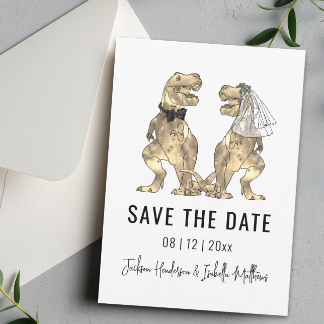 Save The Date Mariage sur le thème des dinosaures (Funny T-Rex bride and groom Dinosaur wedding save the date Minimalist stylish modern)