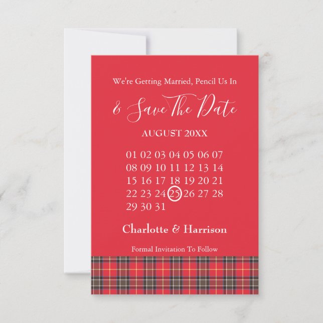 Save The Date Mariage Symboles Celtiques Tartan Écossais (Devant)