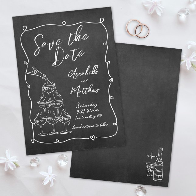 Save The Date Mariage Tableau Noir Dessiné à la Main avec Fantai (Whimsical Hand Drawn Chalkboard Wedding Save the Date)
