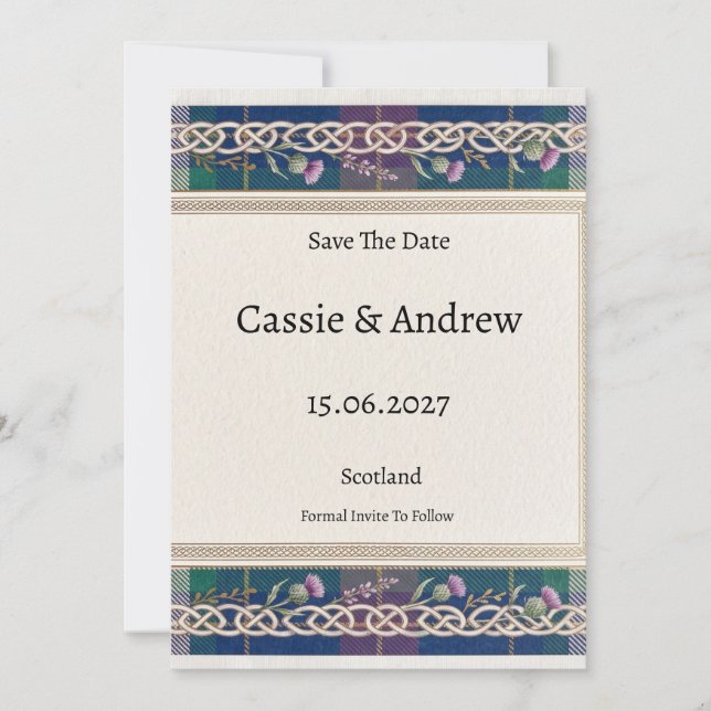 Save The Date Mariage Tartan Thistle (Devant)