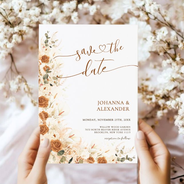 Save The Date Mariage tendance Boho Terracotta Floral QR Code (Créateur téléchargé)