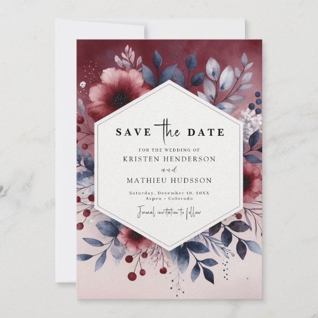 Save The Date Mariage tendance Bourgogne (Devant)