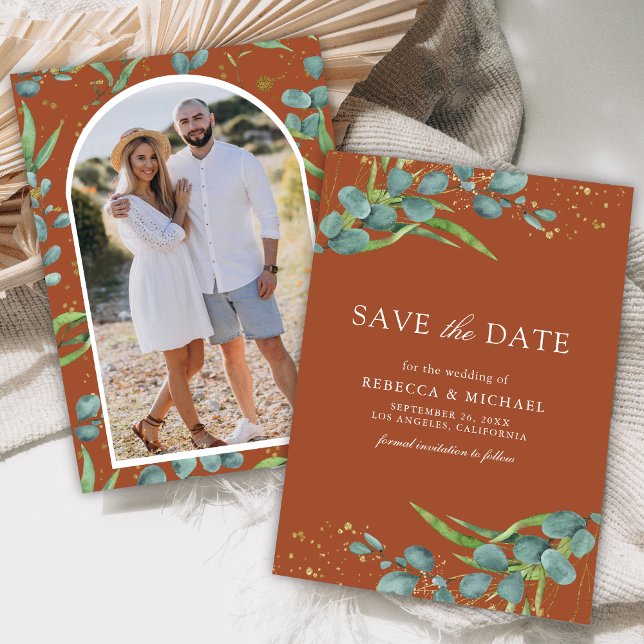 Save The Date Mariage Terracotta Eucalyptus Rustique Photo (Créateur téléchargé)
