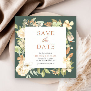 Save The Date Mariage Terreux Douce Pêche Floral Sauge Verte