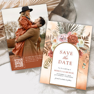 Save The Date Mariage Terreux Floral Bohème Photo Terracotta