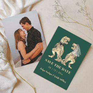 Save The Date Mariage Thème Dinosaure Photo Vert