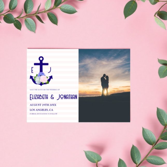 Save The Date Mariage Thème Marin à Rayures Florales (Créateur téléchargé)