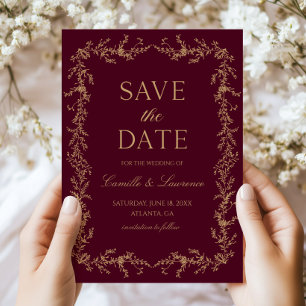 Save The Date Mariage toile florale bordeaux champagne