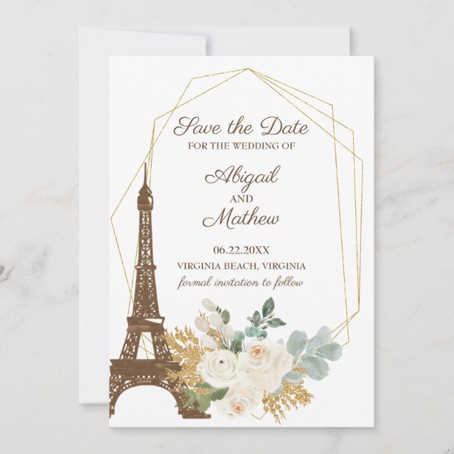 Save The Date Mariage Tour Eiffel Rose Enregistrer La Date (Devant)