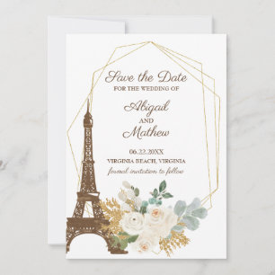 Save The Date Mariage Tour Eiffel Rose Enregistrer La Date