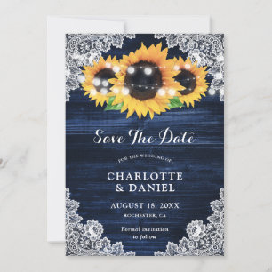 Save The Date Mariage Tournesol Nuit de Noces Bois Dentelle