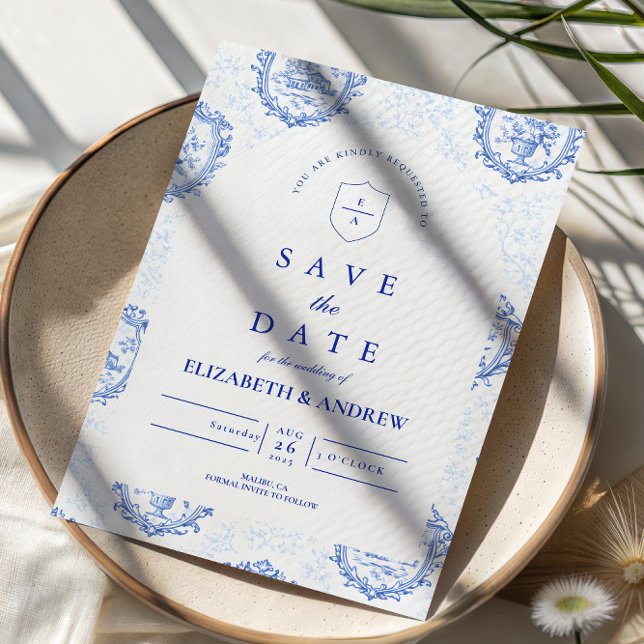 Save The Date Mariage Traditionnel Bleu Blanc de Delft (Créateur téléchargé)
