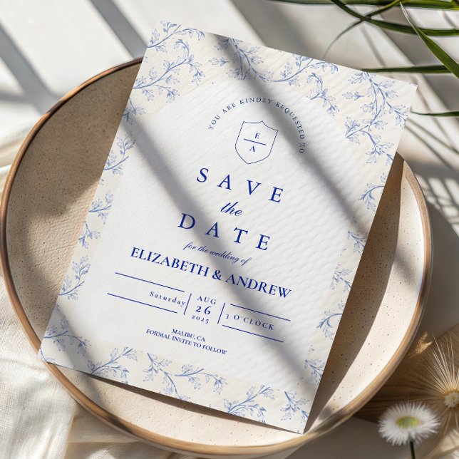 Save The Date Mariage traditionnel bleu de style chinoiserie (Créateur téléchargé)