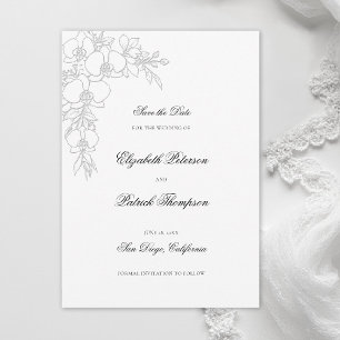 Save The Date Mariage Traditionnel Formel Élévé Blanc Orchidée