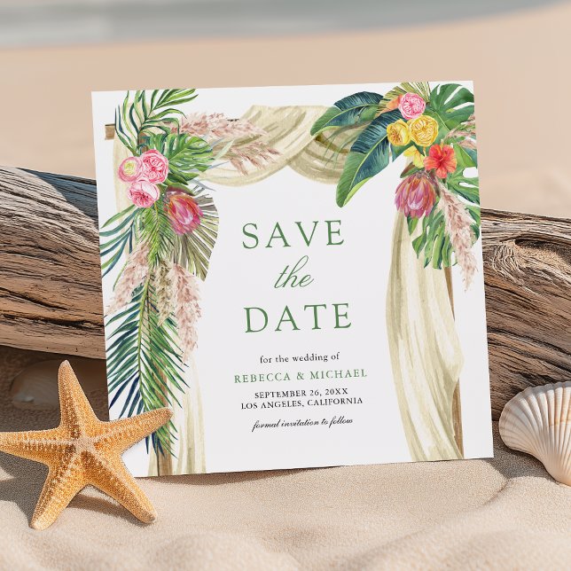 Save The Date Mariage tropical à la plage bohème sous une arche  (Créateur téléchargé)