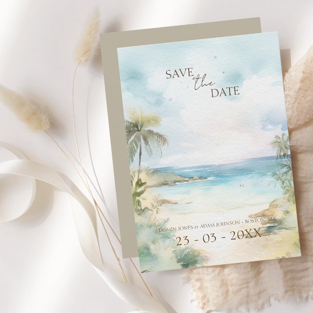 Save The Date Mariage Tropical Beach Palm Trees (Créateur téléchargé)