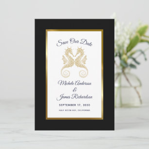 Save The Date Mariage Tropical Chevaux Marins Dorés Enregistrez