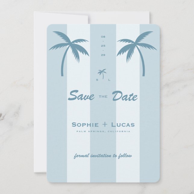 Save The Date Mariage Tropical de Plage avec Palmier Rétro Monog (Devant)