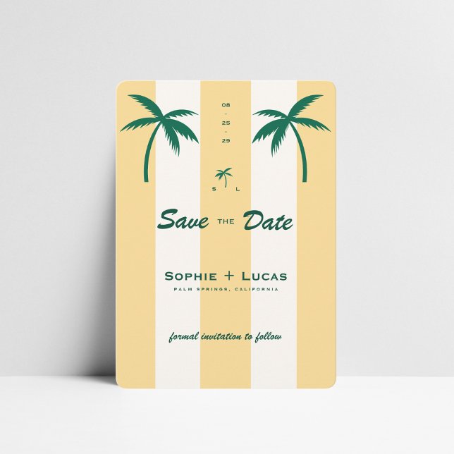 Save The Date Mariage Tropical de Plage avec Palmier Rétro Monog (Créateur téléchargé)