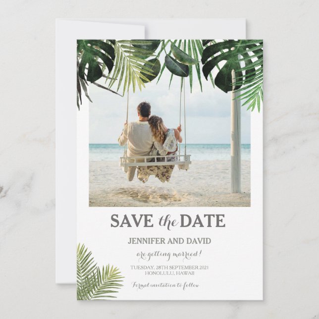 Save The Date Mariage tropical Enregistrer la date Photo Fern Mo (Devant)