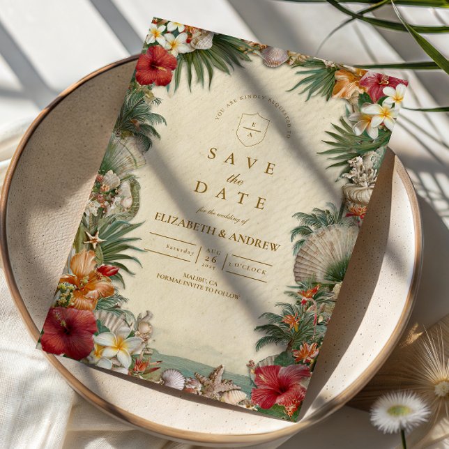 Save The Date Mariage Tropical Hibiscus Coquillage (Créateur téléchargé)