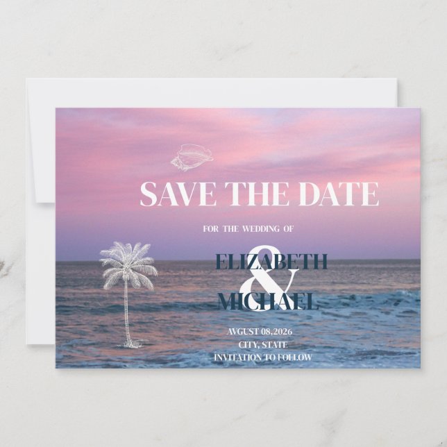 Save The Date Mariage Tropical Lever de Soleil Plage Océan Enreg (Devant)