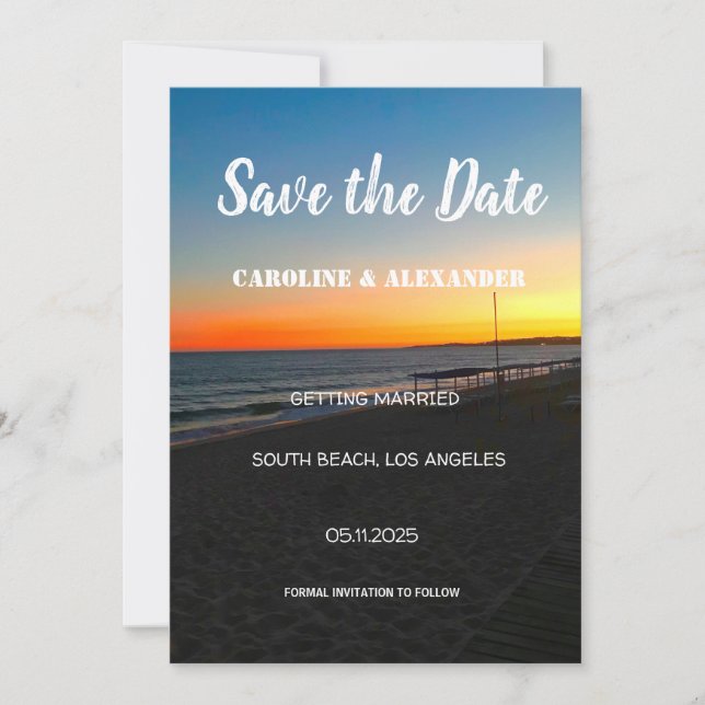 Save The Date Mariage tropical océanique moderne Sunset Summer (Devant)