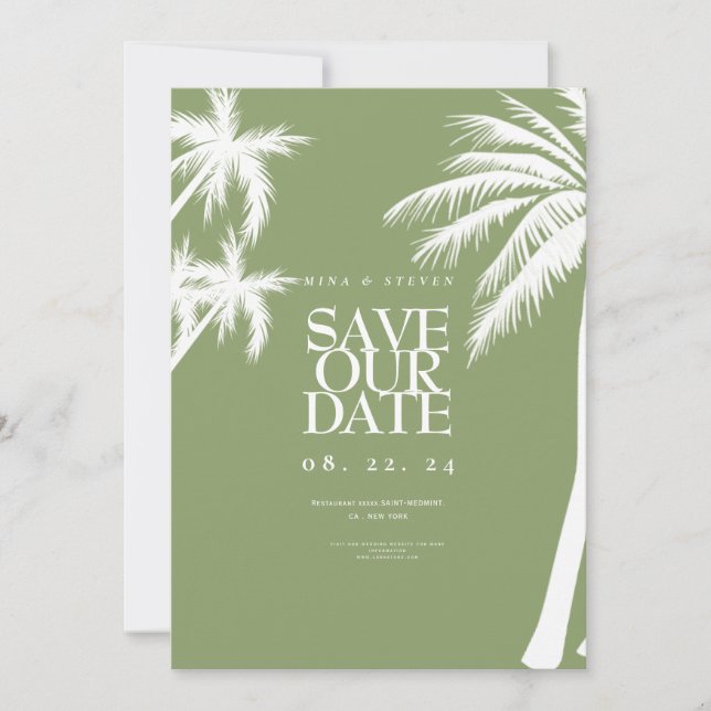 Save The Date mariage tropical sous les palmiers verts  (Devant)
