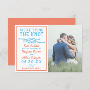 Save The Date Mariage Tying Knot Beach Photo Aqua Blue Coral