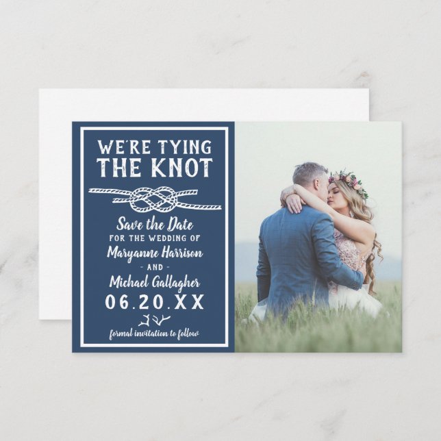 Save The Date Mariage Tying Knot Simple Photo marine (Devant / Derrière)