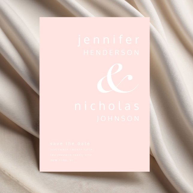 Save The Date Mariage Typographie Ampersand Moderne Rose Pâle (Blush Pink Modern Ampersand Typography Wedding Save The Date)