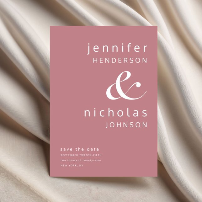 Save The Date Mariage Typographie Ampersand Moderne Rose Poussié (Dusty Pink Modern Ampersand Typography Wedding Save The Date)