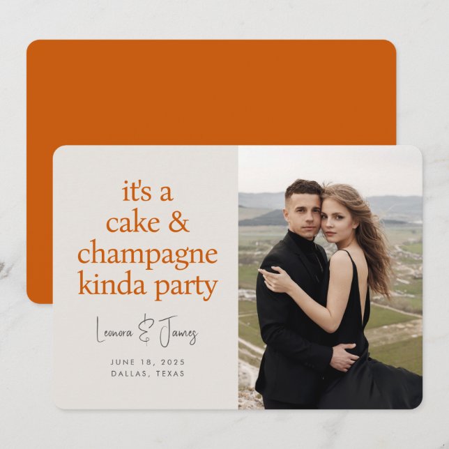 Save The Date Mariage Typographie Gras Amusant Orange Brûlé (Devant / Derrière)