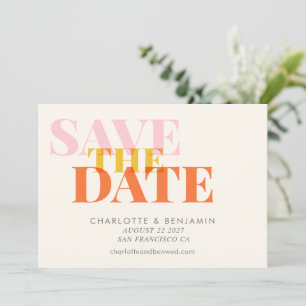 Save The Date Mariage Typographie Gras Couleurs Rose Orange