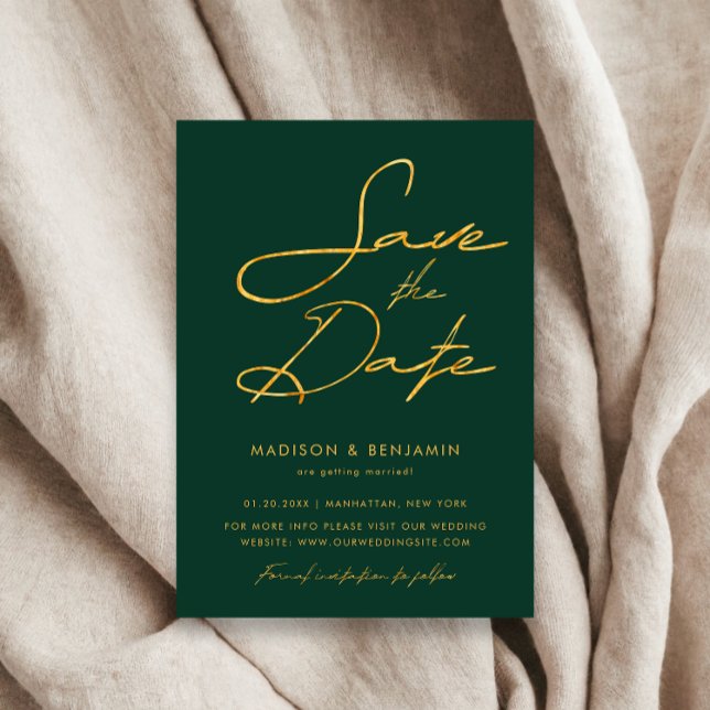 Save The Date Mariage Typographie Moderne Or Vert Emeraude (Créateur téléchargé)