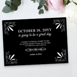Save The Date Mariage Typographie Noir et Blanc Vintage Deco
