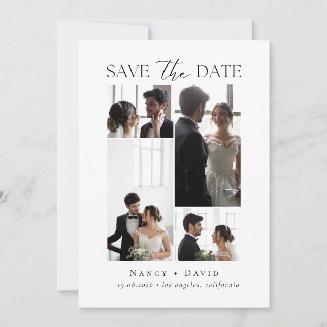 Save The Date Mariage Typographie Script Collage de Photos  (Devant)