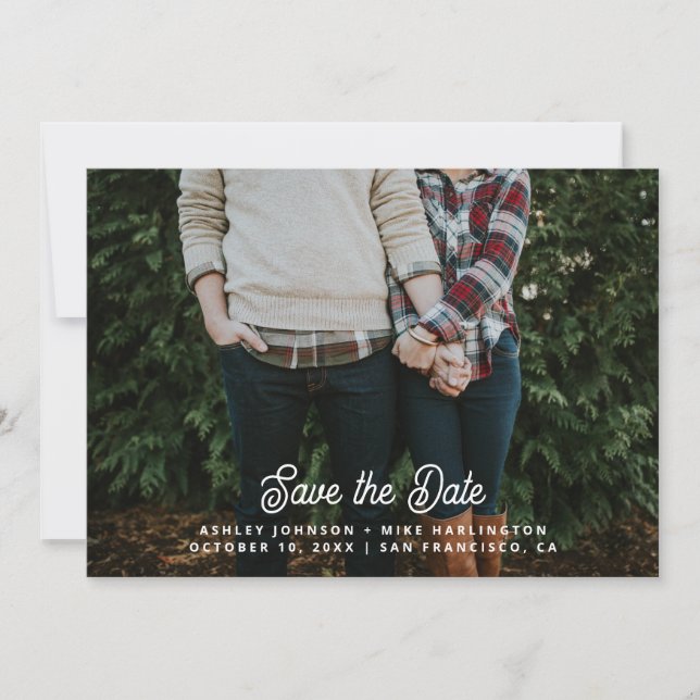 Save The Date Mariage typographique simple et moderne en blanc (Devant)